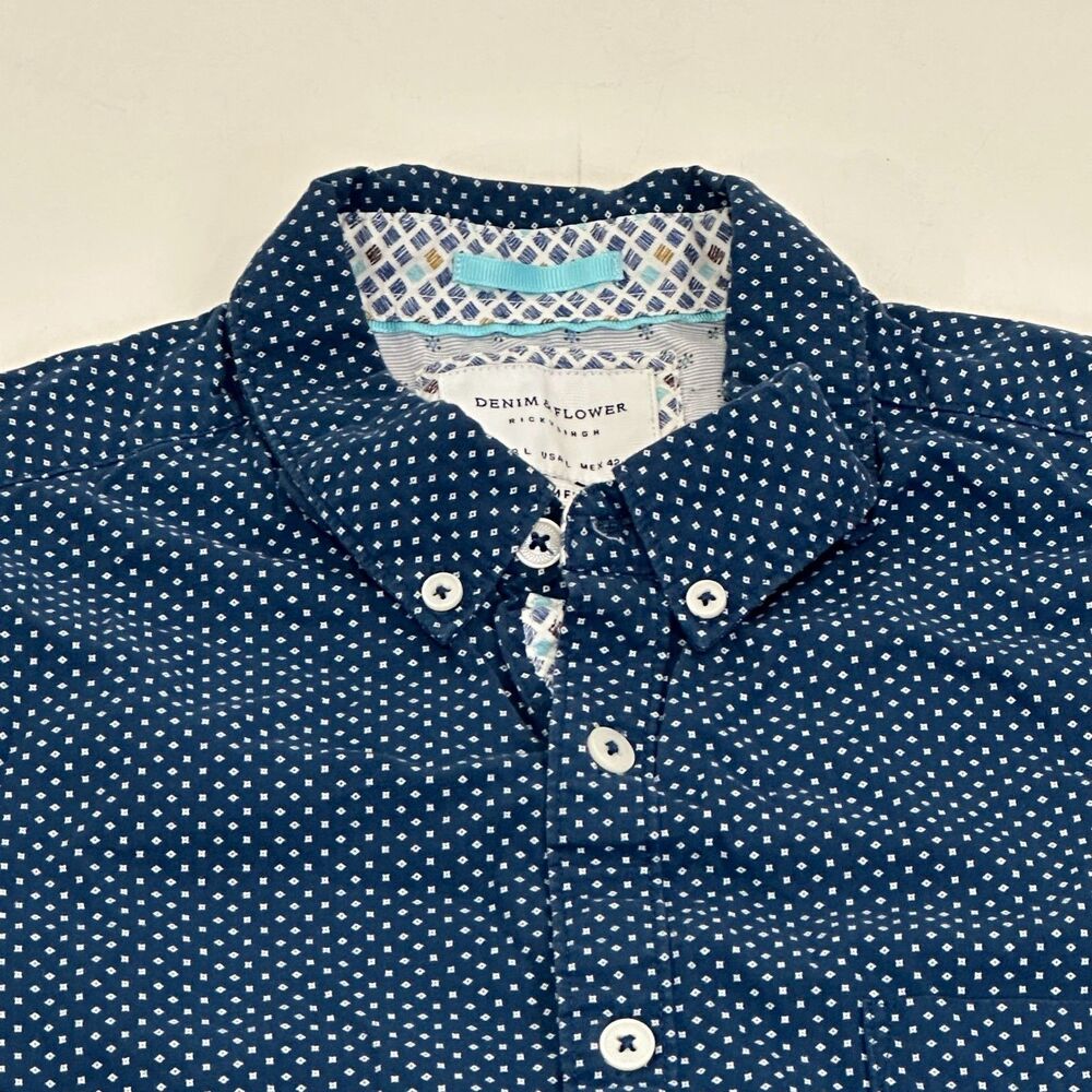 Denim & Flower Ricky Singh Patterned‎ Short Sleeve Button Up Dress Shirt, Size L
